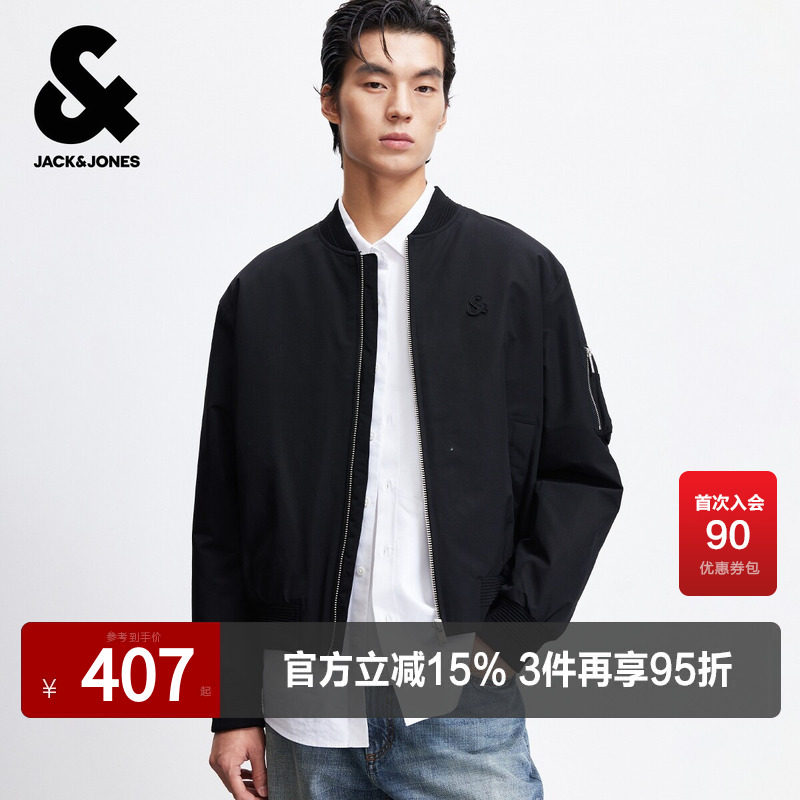 杰克琼斯春季时尚出街潮百搭休闲字母贴布宽松棉衣棒球领棉服男装