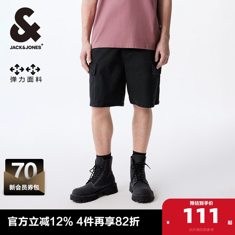 杰克琼斯男装牛仔裤子春季新款男潮舒适水洗褪色宽松牛仔短裤男裤