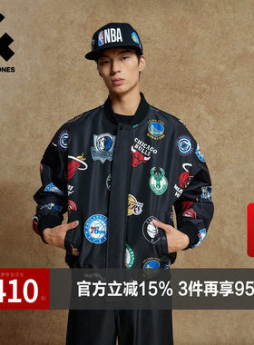 杰克琼斯奥特莱斯NBA联名款男棉服春秋衣身满印立领廓形保暖外套