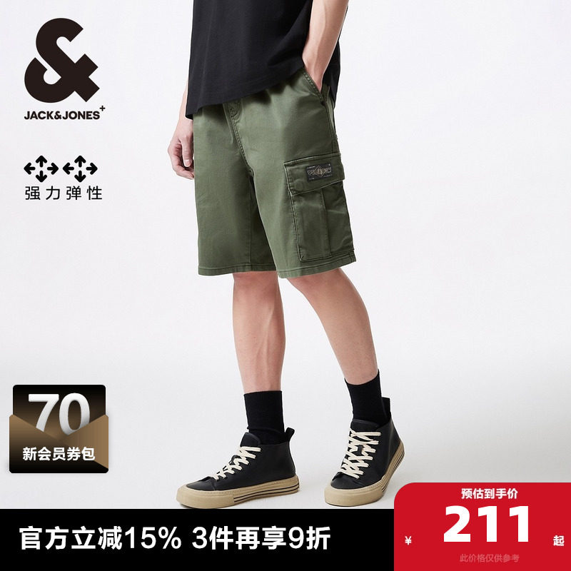 杰克琼斯男装夏季工装风口袋时尚简约潮日常休闲直筒牛仔短裤子