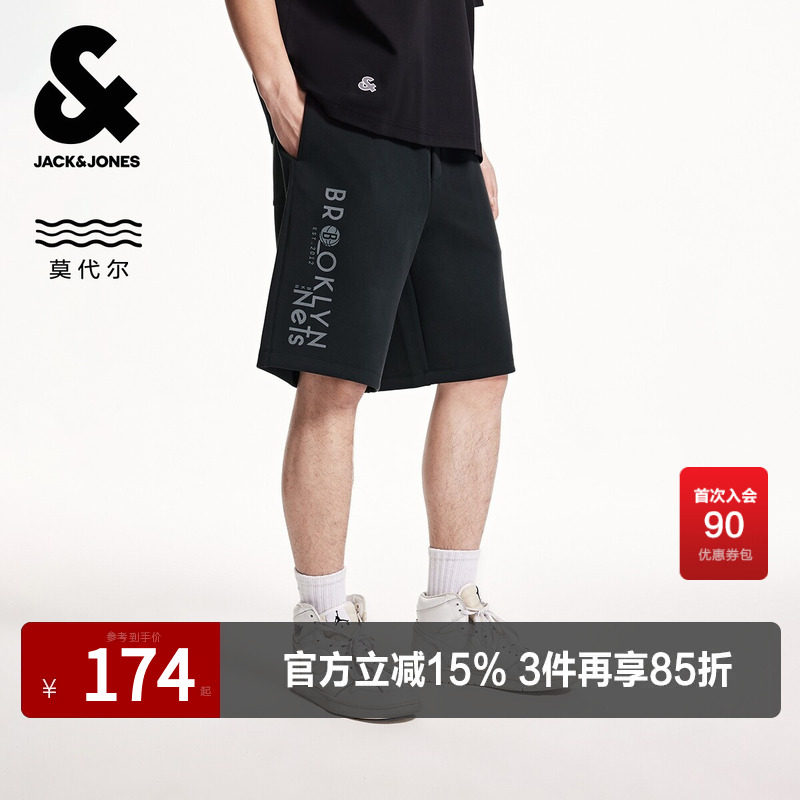 杰克琼斯男装NBA联名夏季新款布鲁克林篮网队植绒字母休闲短裤子