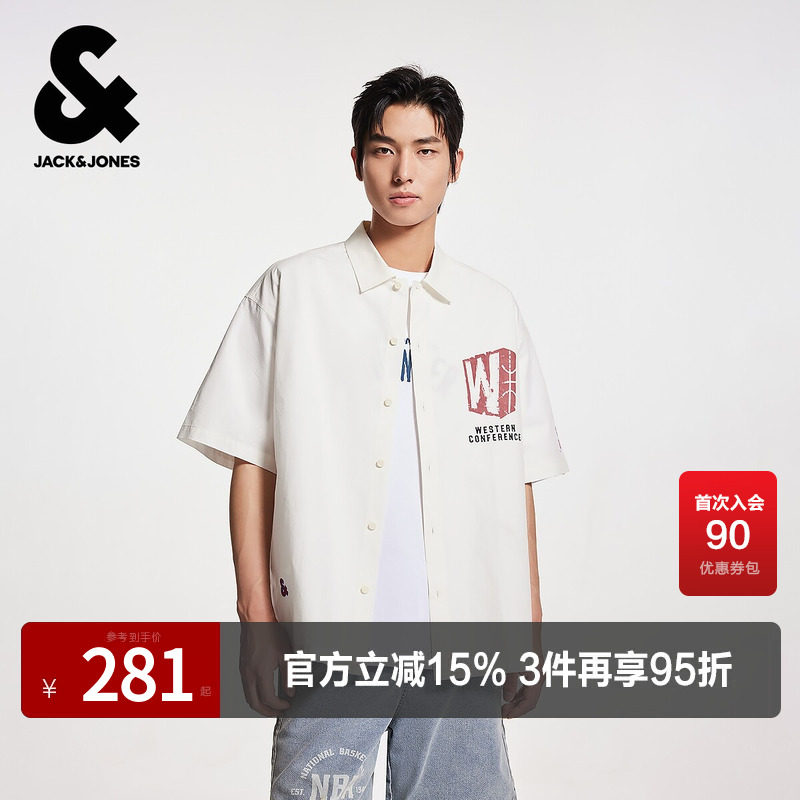 杰克琼斯奥特莱斯NBA联名男装夏季运动百搭衬衣纯棉时尚短袖衬衫