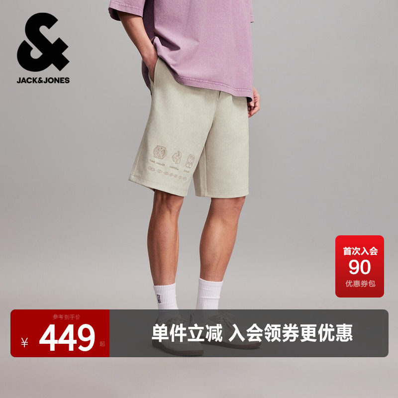 杰克琼斯男装秋季短裤休闲裤时尚图案刺绣百搭纯色简约日常裤子