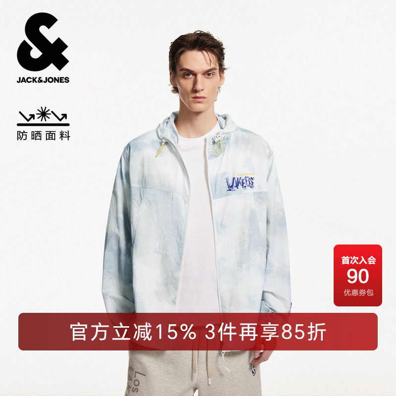 杰克琼斯NBA联名款男装夏季新款胶印宽松连帽防晒夹克外套