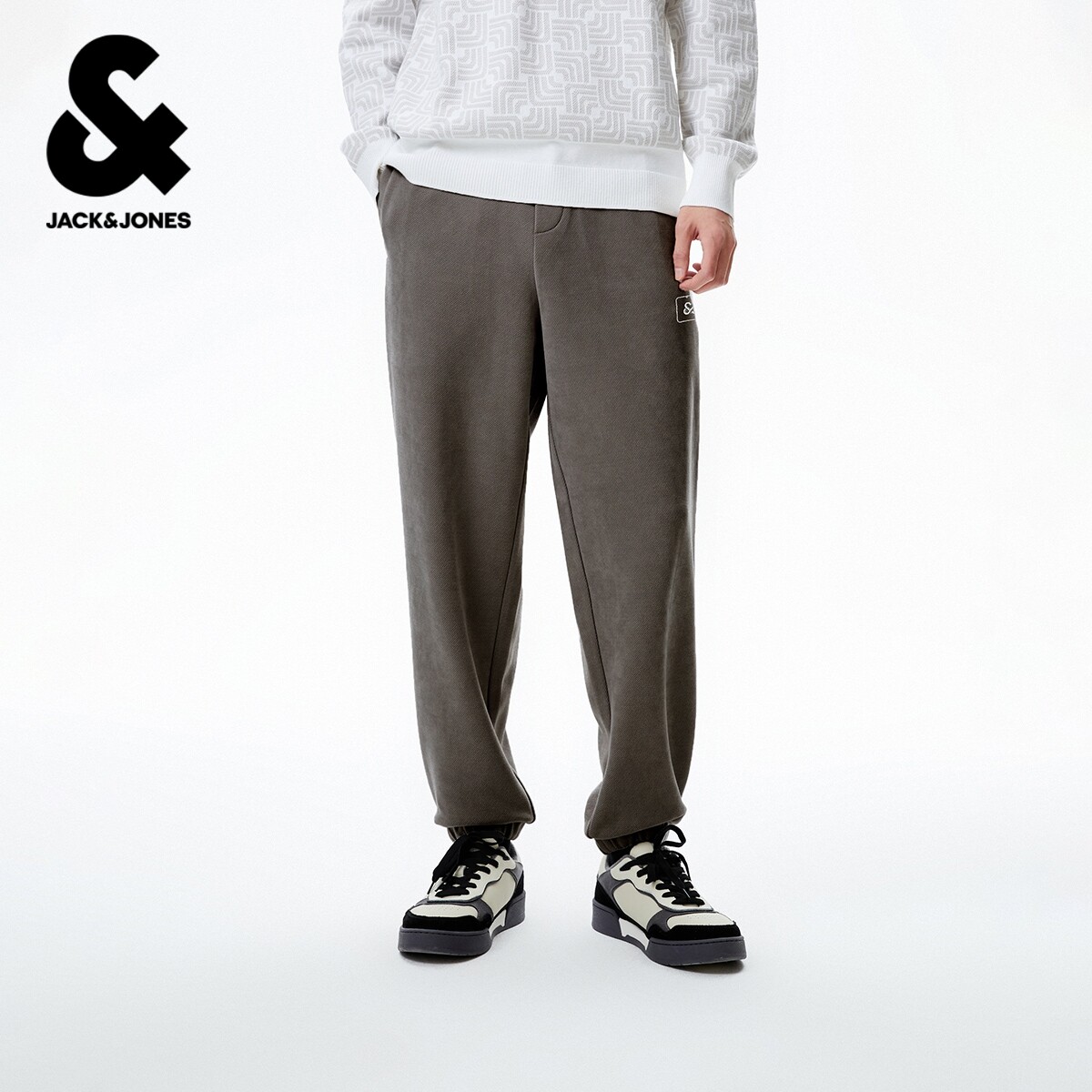 杰克琼斯男装春季新款卫裤运动舒适抽绳松紧腰头宽松束脚裤长裤子