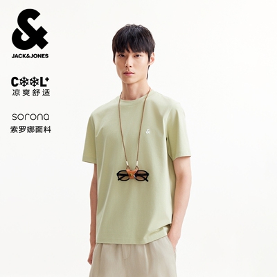 【凉感】杰克琼斯男装夏季T恤上衣百搭多色LOGO刺绣圆领短袖