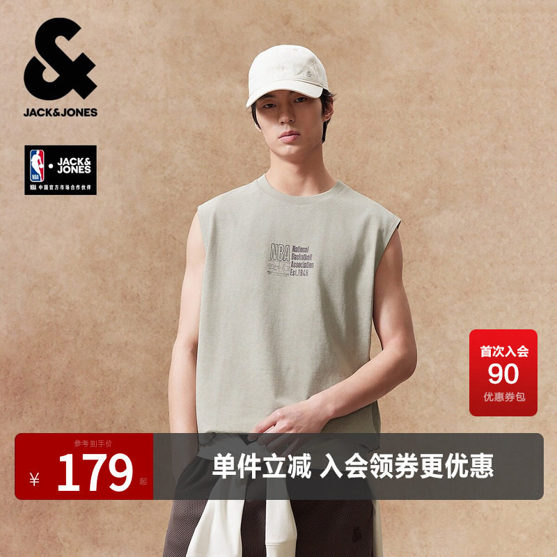 【纯棉】杰克琼斯奥莱NBA联名夏季男款短袖T恤宽松字母胶印圆领潮