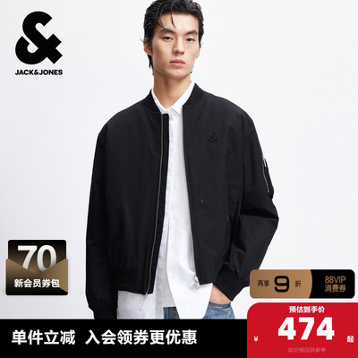 杰克琼斯春季时尚出街潮百搭休闲字母贴布宽松棉衣棒球领棉服男装