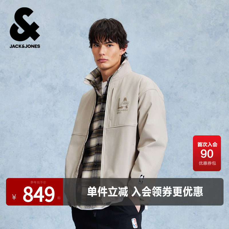 杰克琼斯春季男装外套棉服棉衣时尚百搭潮流宽松立领洛杉矶湖人队