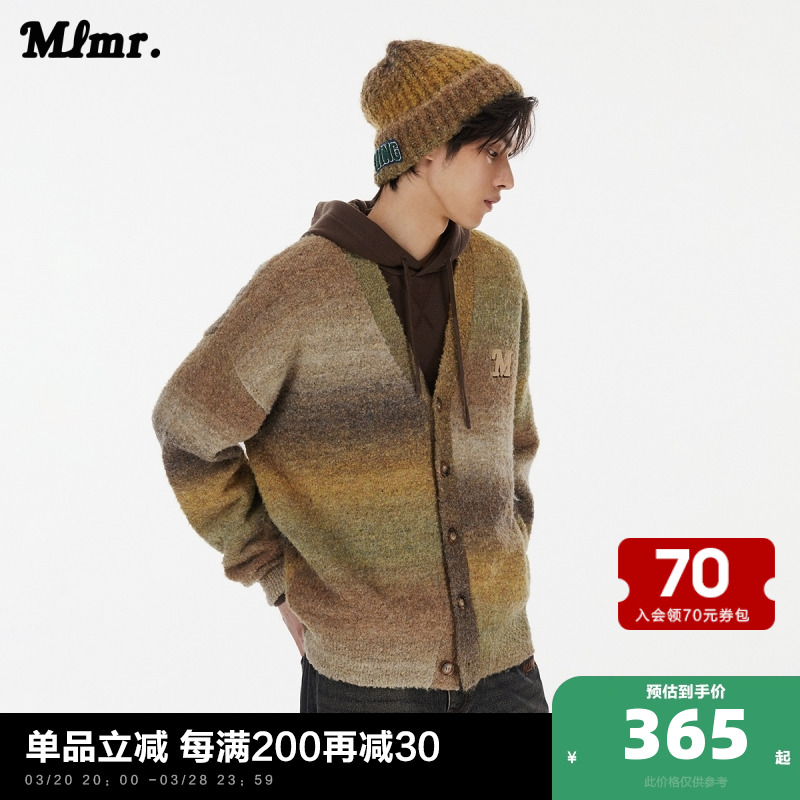MLMR秋宽松舒适柔软V领胸前毛巾绣复古风针织衫毛衣男女同款男装