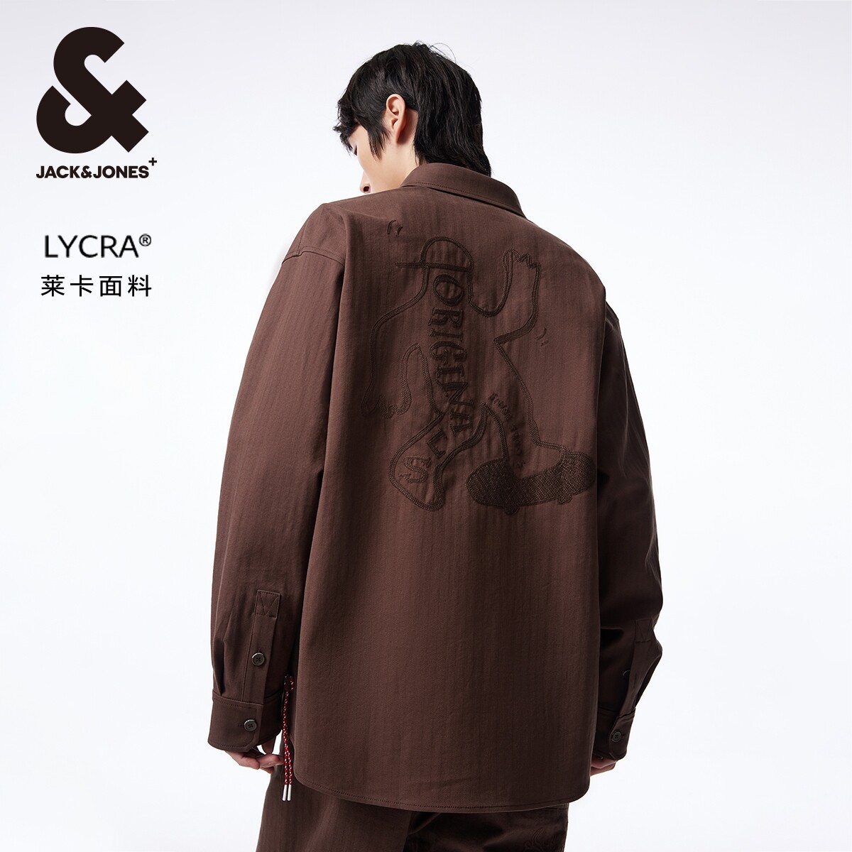 杰克琼斯24年新款男士口袋字母刺绣翻领纽扣外套长袖衬衫男款男装