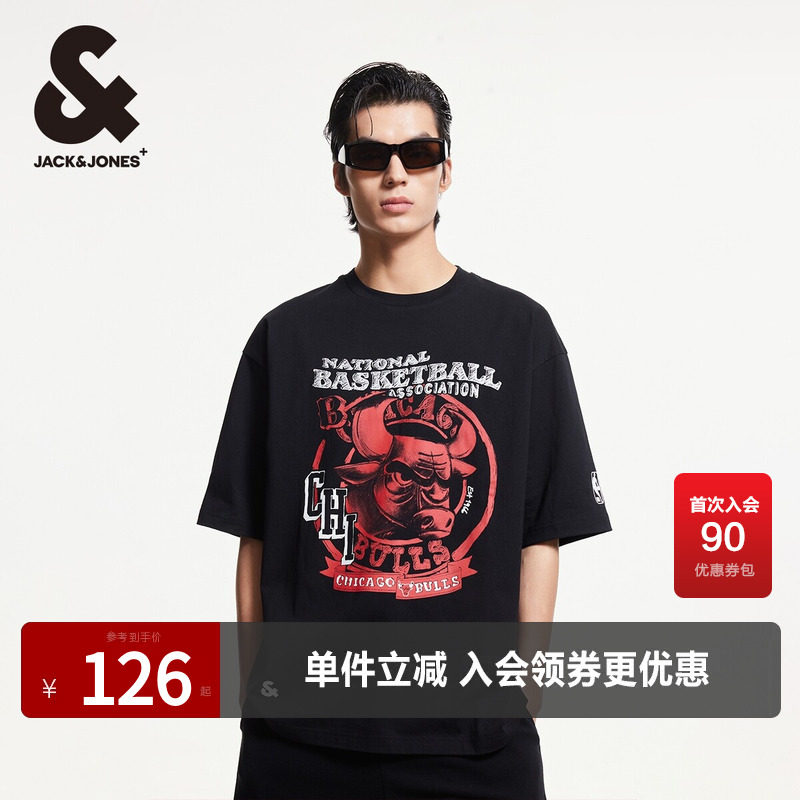 杰克琼斯夏季高级感NBA联名芝加哥公牛队男短袖T恤高级感男装