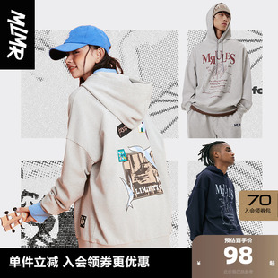 复古宽松印花套头连帽卫衣潮牌男装 MLMR奥特莱斯新款 情侣上衣美式