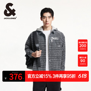 杰克琼斯春秋舒适时尚潮流百搭字母刺绣连帽长袖上衣衬衫外套男款