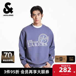 杰克琼斯秋季男装圆领卫衣NBA联名湖人队字母刺绣图案时尚潮流