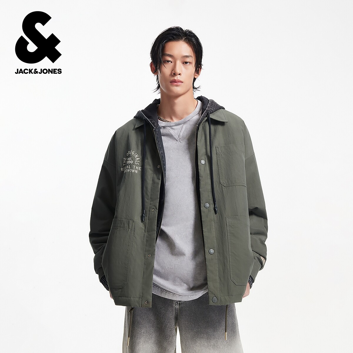 杰克琼斯男生春秋季翻领宽松棉服2025年新款潮流百搭保暖上衣