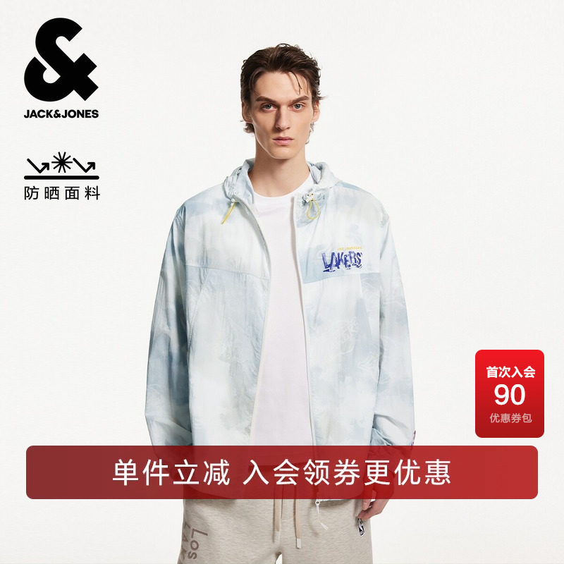杰克琼斯NBA联名款男装夏季新款胶印宽松连帽防晒夹克外套