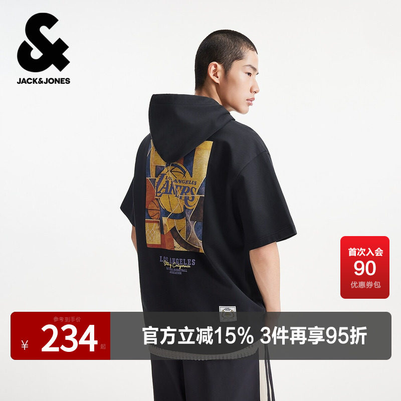 【NBA联名湖人队】杰克琼斯男高级感夏季短袖T恤印花高级感饰微阔