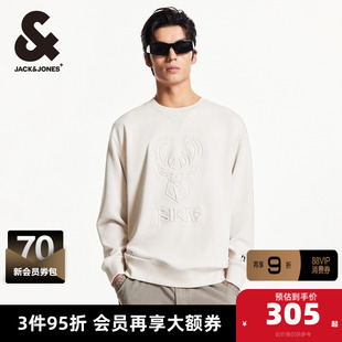 杰克琼斯奥特莱斯男装秋季卫衣NBA联名款圆领刺绣雄鹿队长袖上衣