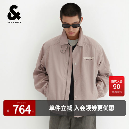 杰克琼斯男装刺绣皮标双门襟夹克