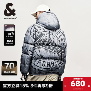 杰克琼斯outletsNBA联名湖人队宽松LOGO刺绣装 饰连帽羽绒服男装