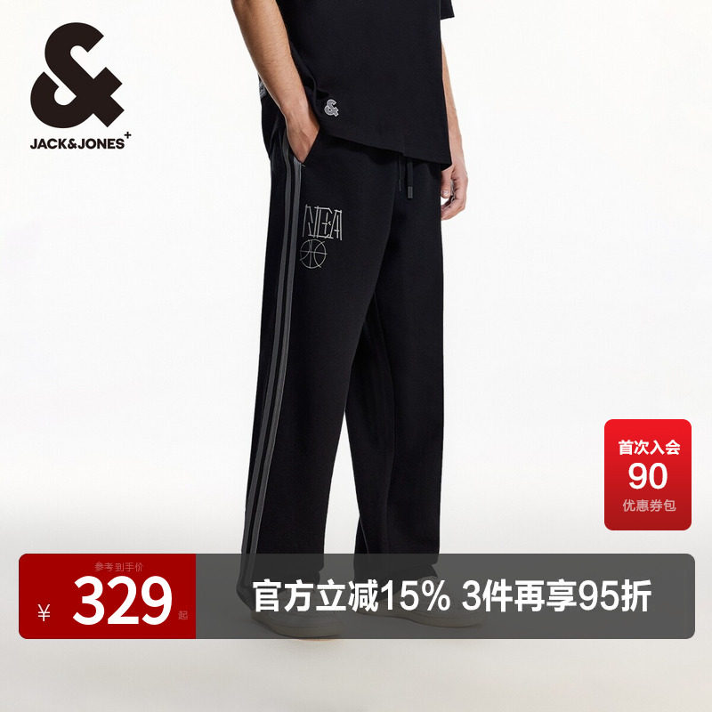 杰克琼斯NBA联名款春秋精致刺绣运动裤潮时尚宽松休闲裤长裤男款
