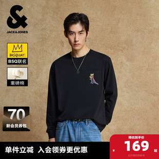 杰克琼斯奥特莱斯BSQ联名男装 上衣 T恤刺绣宽松休闲纯棉圆领长袖