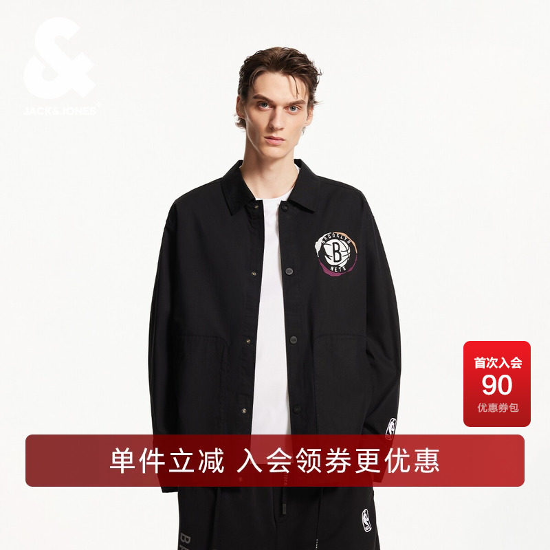 杰克琼斯outletsNBA联名款春夏新款翻领刺绣工装长袖夹克外套男装