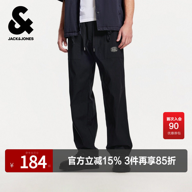 杰克琼斯男装春秋休闲裤时尚松紧纽扣腰头多口袋字母装饰长裤裤子
