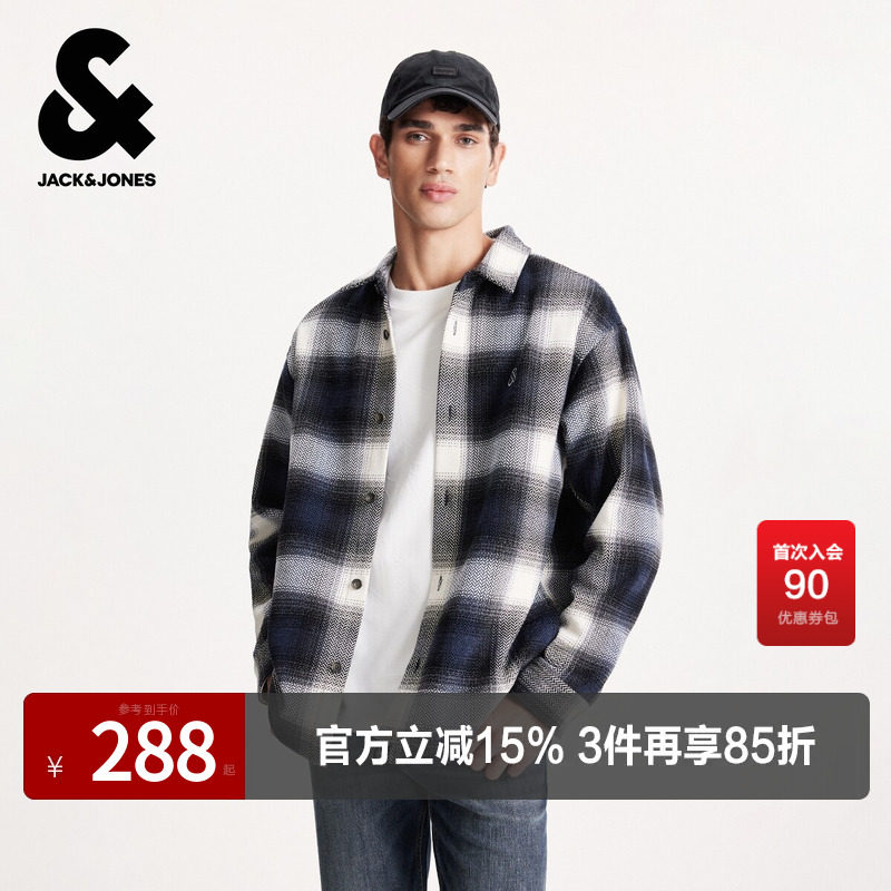 杰克琼斯奥特莱斯2025年春秋季新款男装衬衫长袖尖领宽松时尚上衣
