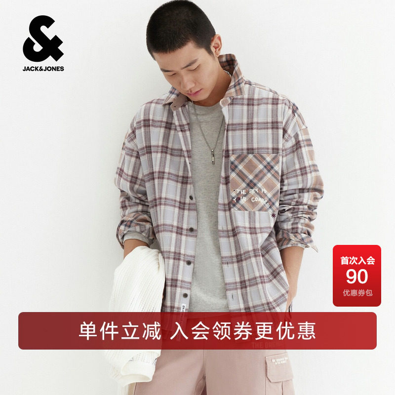 【星座系列】杰克琼斯秋男装衬衫长袖新款纯棉格纹宽松226305002