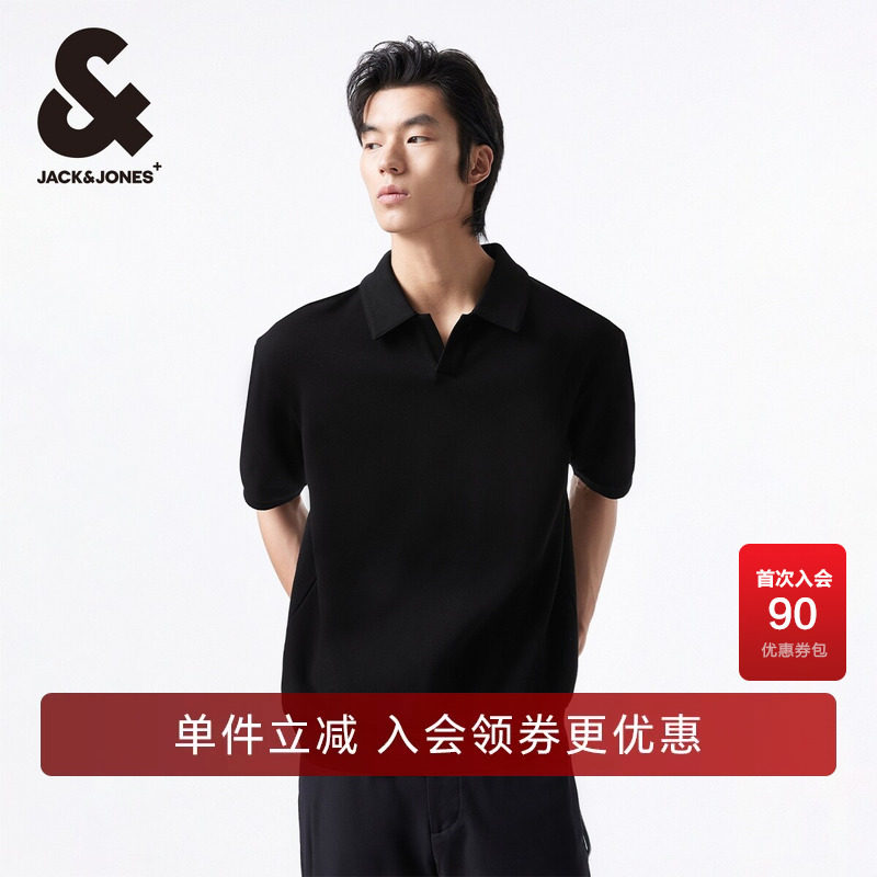 杰克琼斯夏季新款常规翻领休闲LOGO刺绣男士短袖POLO衫男款男装