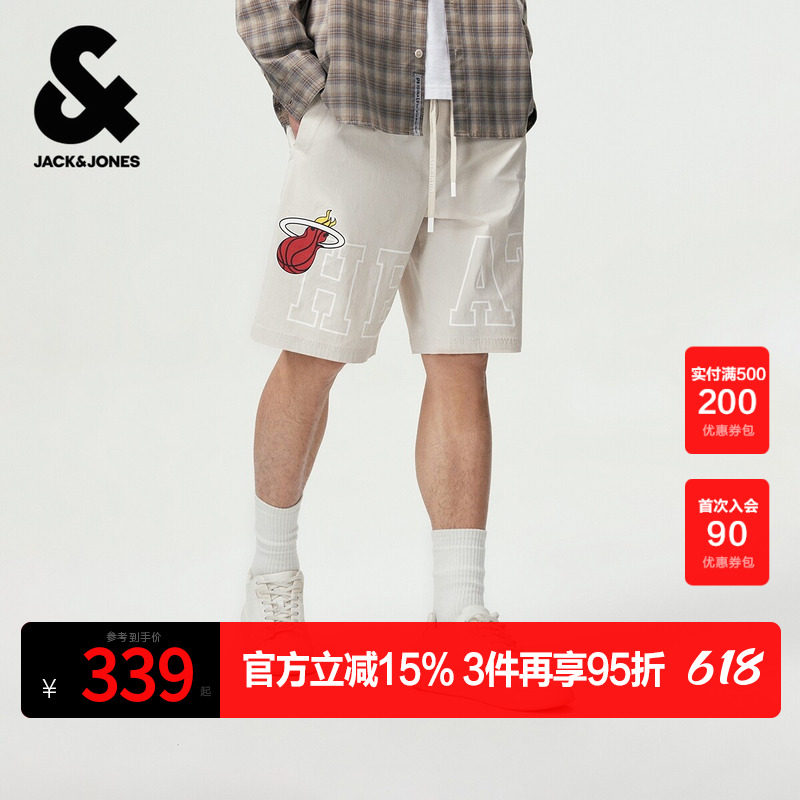 【NBA联名款热火队】杰克琼斯男装短裤裤子时尚胶印休闲风宽松