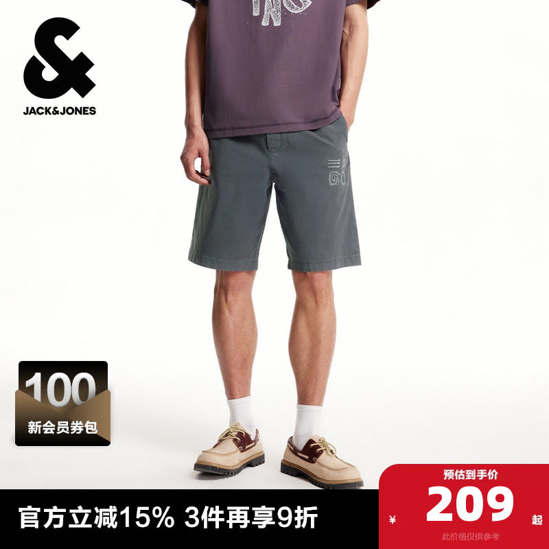 杰克琼斯奥特莱斯男装夏季新款短裤字母刺绣贴布宽松休闲裤子下装