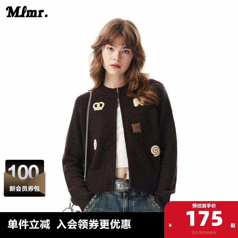 MLMR冬季新款百搭风含羊毛短款双向拉链撞色针织衫毛衣男女