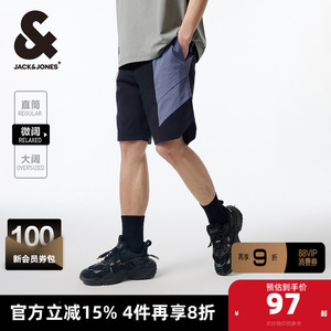 杰克琼斯夏季衣服男裤子字母立体胶印拼色休闲裤男士短裤男款男装