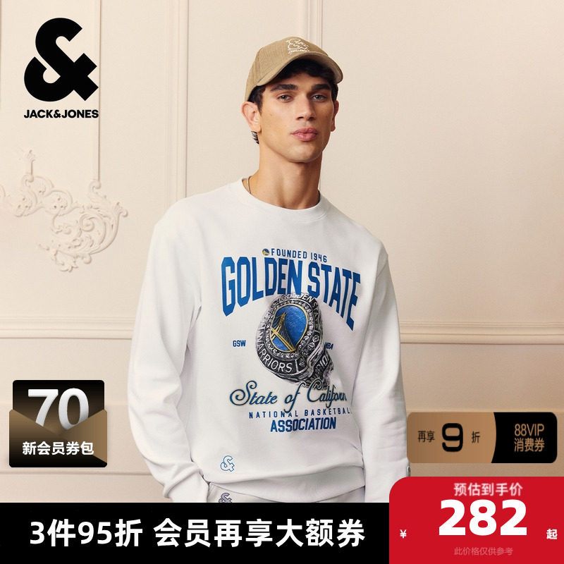 杰克琼斯奥特莱斯NBA联名男装卫衣秋季新款舒适纯棉廓形圆领上衣