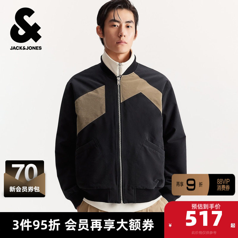 杰克琼斯男装冬季新款时尚拼色休闲保暖宽松棒球服棉衣棉服外套