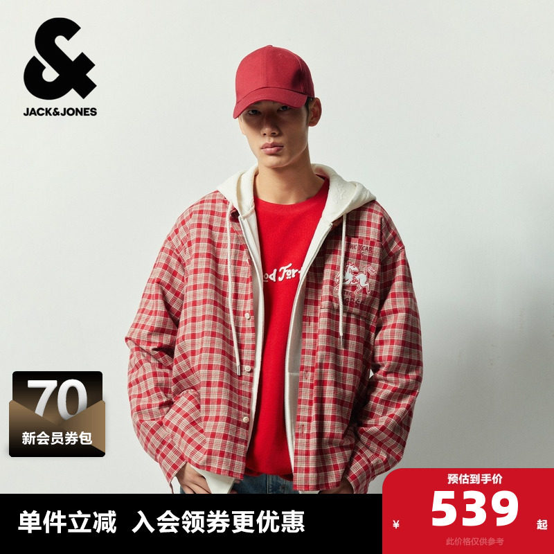 杰克琼斯男装春季马年新年款纯棉时尚格纹宽松休闲长袖衬衫外套,男装,衬衫,淘宝优惠券,粉丝福利购,淘宝优惠卷