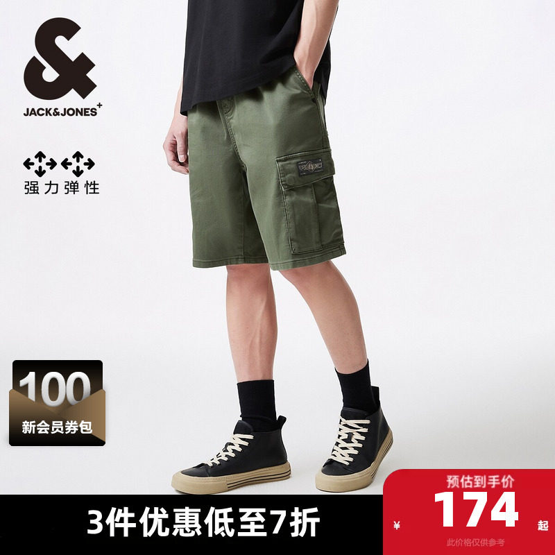 杰克琼斯男装夏季工装风口袋时尚简约潮日常休闲直筒牛仔短裤子