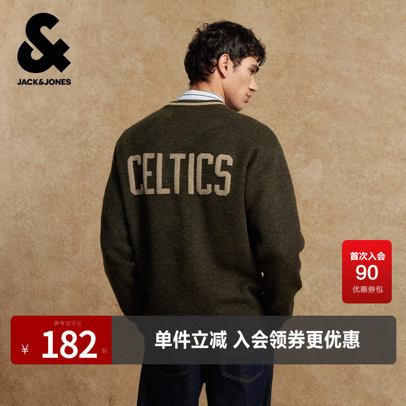 杰克琼斯NBA联名款凯尔特人队2025宽松舒适百搭圆领春秋针织衫