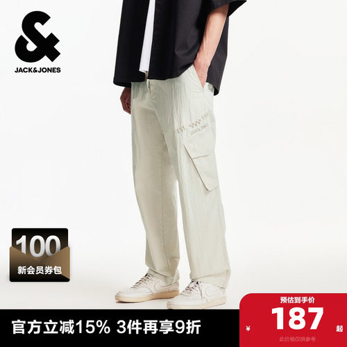 宽松版型，纽扣腰头，YKK拉链门襟双侧插袋