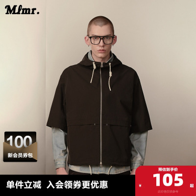 MLMR奥特莱斯春夏款巴恩风简约百搭抽绳连帽半袖夹克外套男女同款