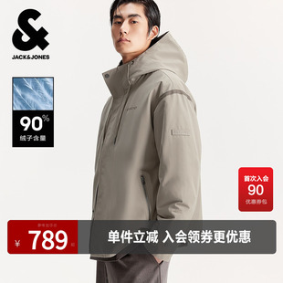 杰克琼斯男装冬季新款时尚印花常规款可拆卸内胆连帽羽绒服外套