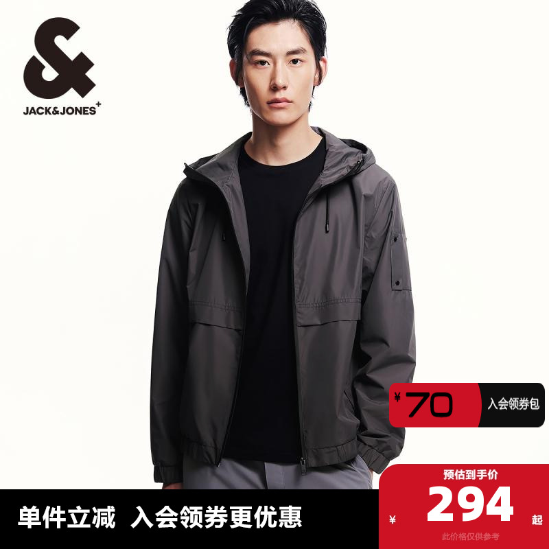 杰克琼斯男装夹克 外套春季新款休闲衣身拼接设计个性连帽男装