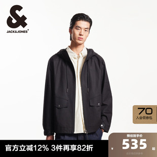 杰克琼斯奥特莱斯夹克春季 LOGO刺绣潮流舒适抽绳连帽宽松外套男装