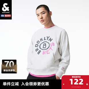 男装 罗纹设计圆领卫衣男款 NBA联名篮网队宽松长袖 杰克琼斯24秋季