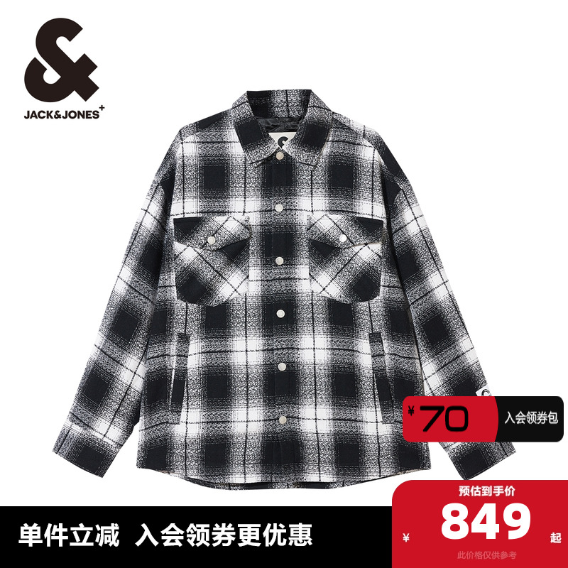 杰克琼斯格纹毛呢外套