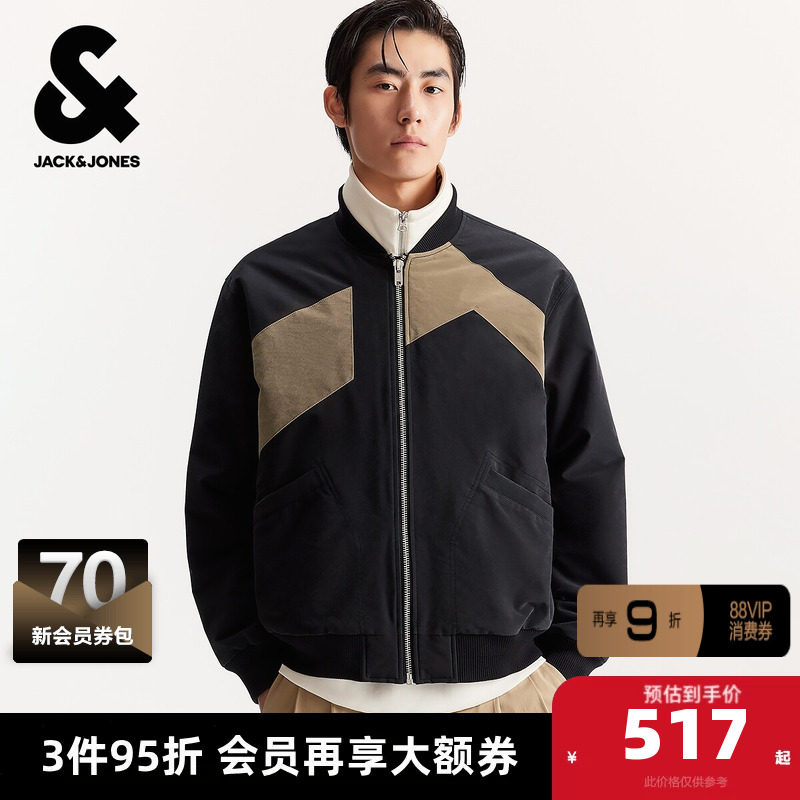 杰克琼斯男装冬季新款时尚拼色休闲保暖宽松棒球服棉衣棉服外套