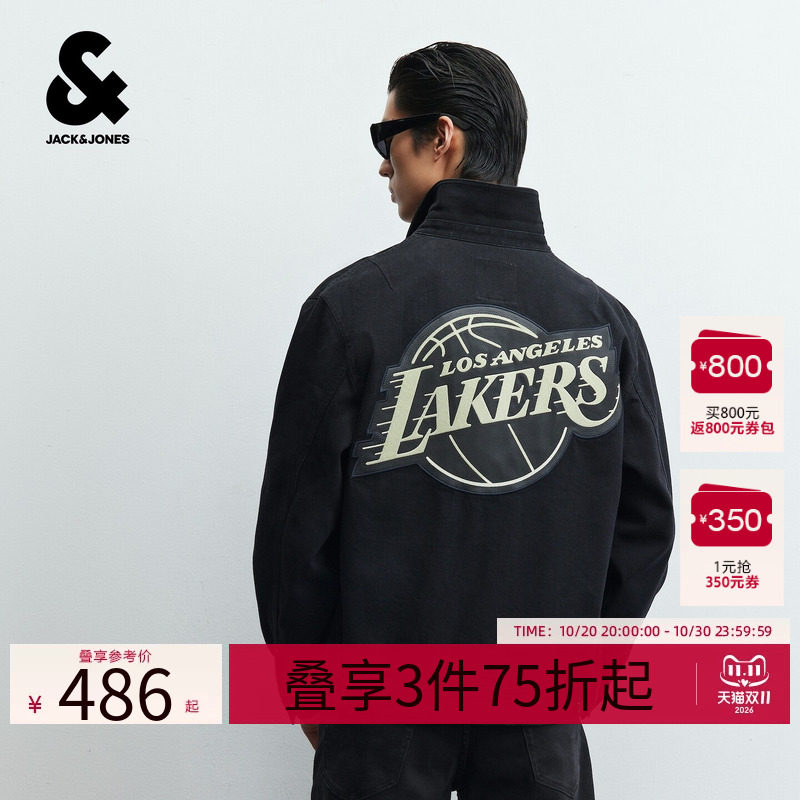 杰克琼斯NBA湖人队联名秋季男装牛仔夹克潮流时尚百搭休闲外套